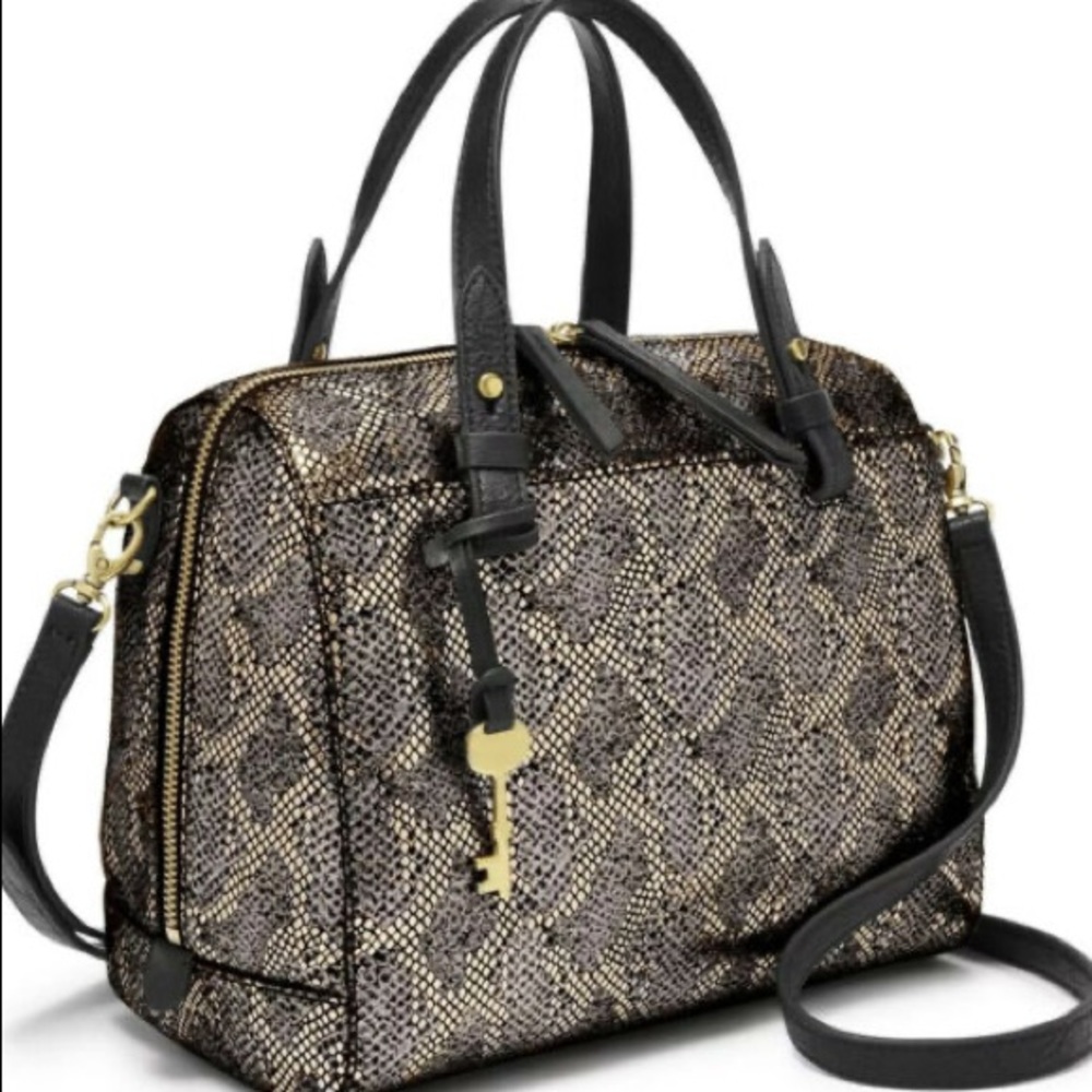 Fossil Rachel Leather Satchel Silver Metallic